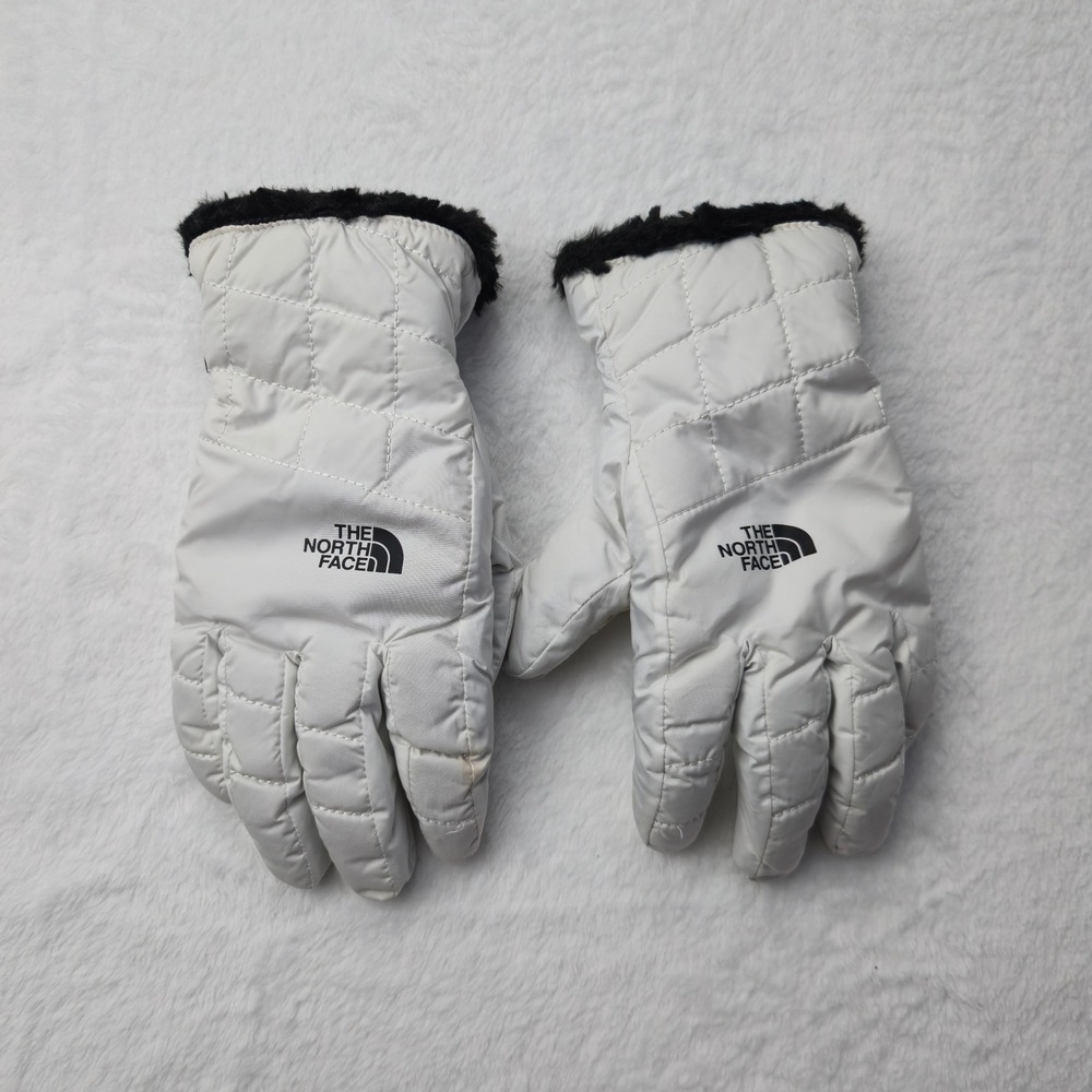 The North Face Womens Quilted Winter Gloves White Faux Fur Trim Medium